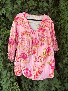 Pink Floral Peasant Blouse - Women Tops